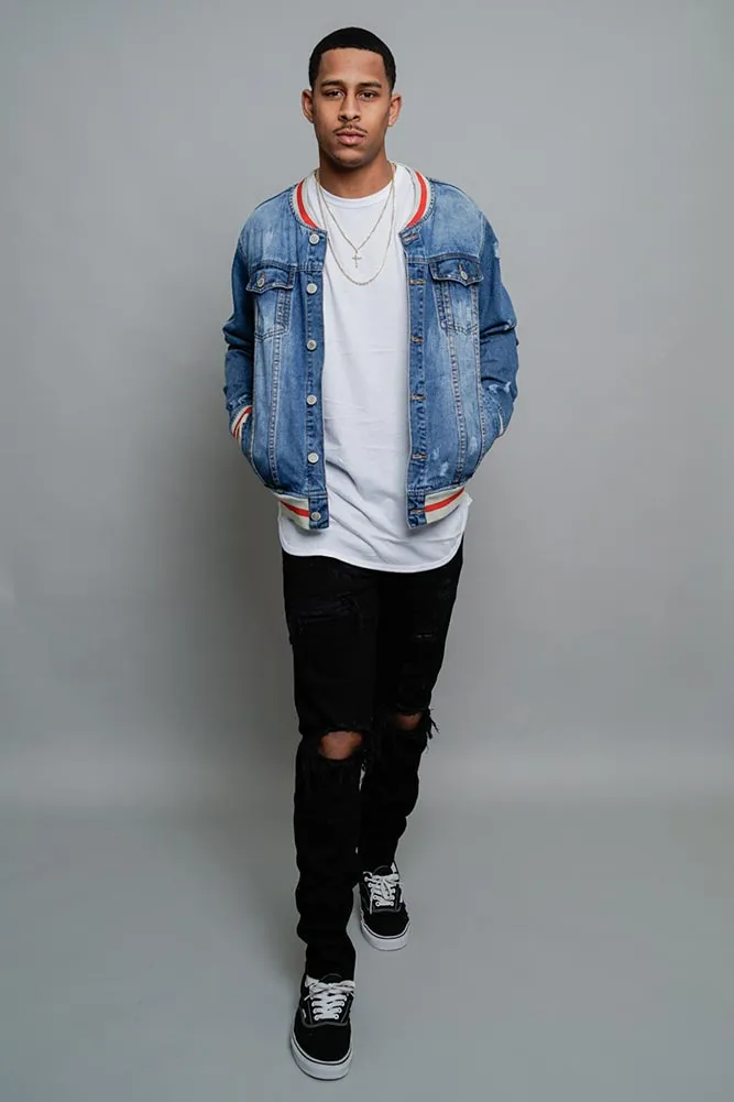 Striped Rib Denim Jacket